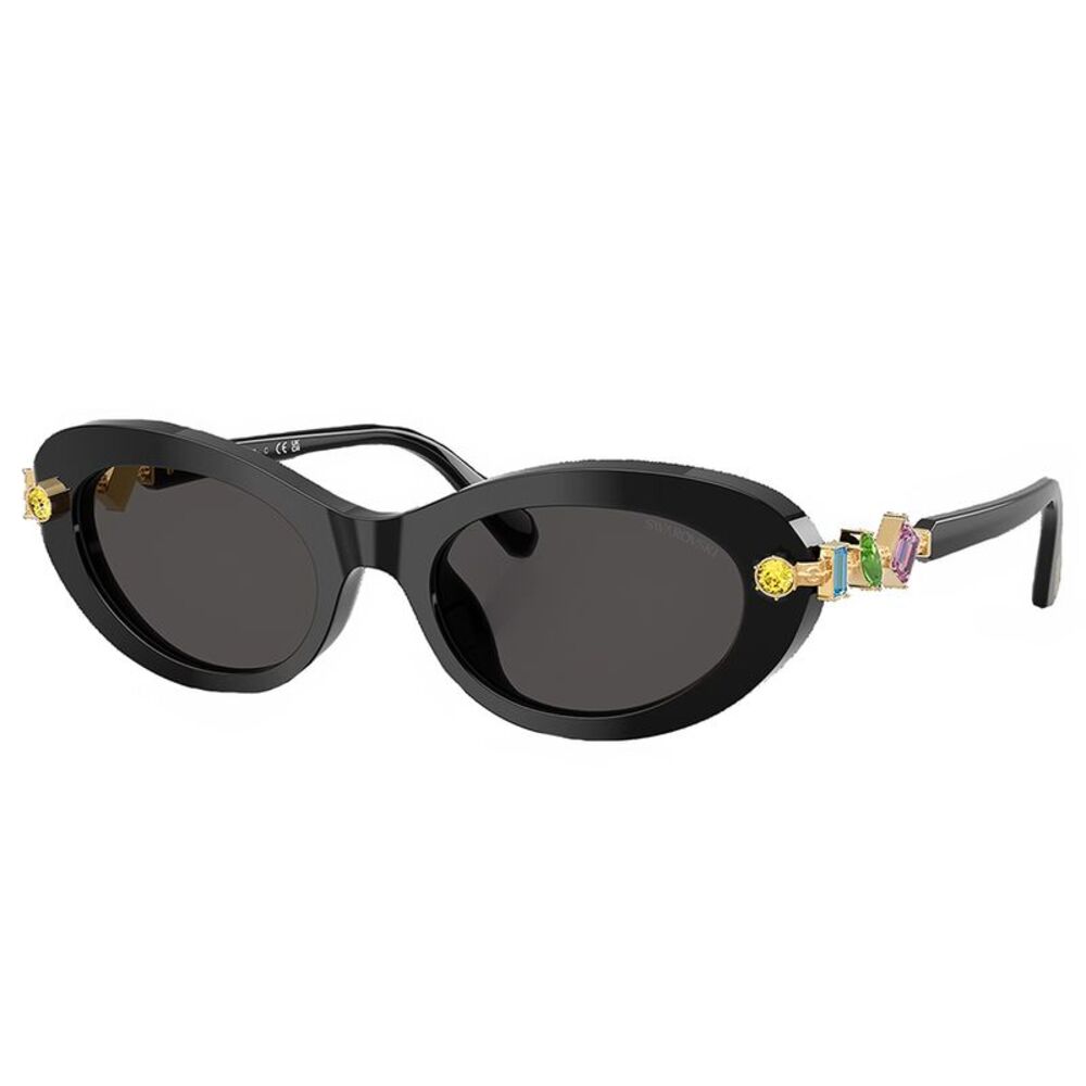 Swarovski SK 6042 100187 Black Plastic Oval Sunglasses Grey Lens
